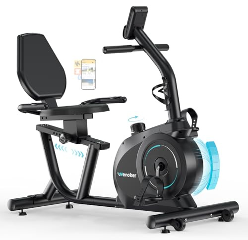 Wenoker Ergometer Liege- Heimtrainer mit Magnetbremse, Pulssensoren und LCD-Display, 16 Widerstandsstufen Bis 160KG, Sitzergometer mit Rückenlehne für Senioren