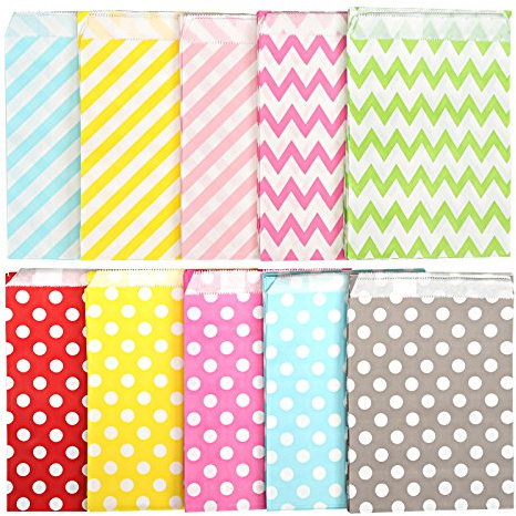 Kesote 100x Candy Tüten Bar Geschenktüten Papier Süßigkeiten Tüte Beutel für Ostern Hochzeit Geburtstag Taufe Party (Zufällig 10 Farbe und 3 Formen)