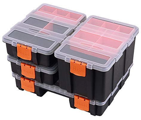 CASOMAN Hardware & Parts Organizers, 4 Piece Set Toolbox, Compartment Small Parts Organizer, Versatile and Durable Storage Tool Box