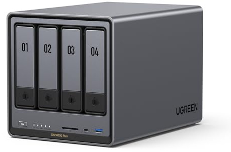 UGREEN NASync DXP4800 Plus, 4-Bay Desktop-NAS, Intel Pentium Gold 8505 Prozessor mit 5 Kernen, 8 GB DDR5 RAM, Eingebaute 128GB-SSD, 10GbE & 2.5GbE LAN, 2 × M.2 NVMe-Slots, HDMI 4K (ohne Festplatten)