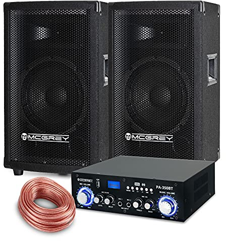 McGrey PA Komplettset DJ Anlage PowerDJ-1000 (System mit Partyboxen, Lautsprecher, 2X 300 Watt, Bluetooth-Endstufe, Verstärker, Lautsprecherkabel)
