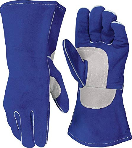 Verstärkte Schweißerhandschuhe (T10), Blau, Gelb