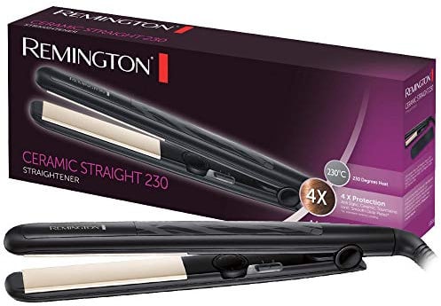 Remington Glätteisen Ceramic Straight (4-facher Schutz: antistatische Keramik-Turmalin-Beschichtung -gleichmäßige Wärmeverteilung, geringere statische Aufladung & seidiger Glanz) Haarglätter S3500