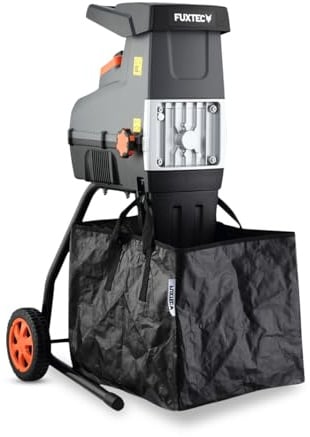 FUXTEC Elektro Gartenhäcksler FX-EGH2800T, Walzenhäcksler mit 2800W Leistung, max. 44mm Aststärke, 60L Fangsack, leises Schneidsystem mit automatischem Einzug, inkl. Rückwärtslauf und Überlastschutz