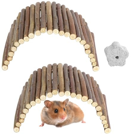 GZRXIOUS 2er Weidenbrücke, 23 X 12 cm Hamster Brücke Spielzeug Natürliches Zwerghamster Zubehör Holz Meerschweinchen Spielzeug Hasen Ratten Zubehör Nagerbrücke für Hamster, Kaninchen
