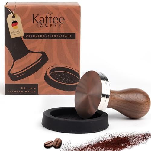 MELOX® - Premium Barista Tamper 51mm aus Edelstahl & Walnussholz (Klassisch) - Kaffee-Stampfer & Kaffee-Stempel [hoher Anpressdruck] - Coffee Tamper für Siebträger mit Walnuss-Holzgriff