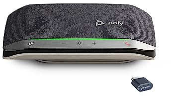 Tragbarer Bluetooth-Konferenzlautsprecher Poly Sync 20+ (Plantronics) – Rausch-/Echounterdrückung – USB-C-Bluetooth-Adapter – Kompatibel mit Teams, Zoom, PC, Mac, Mobiltelefon