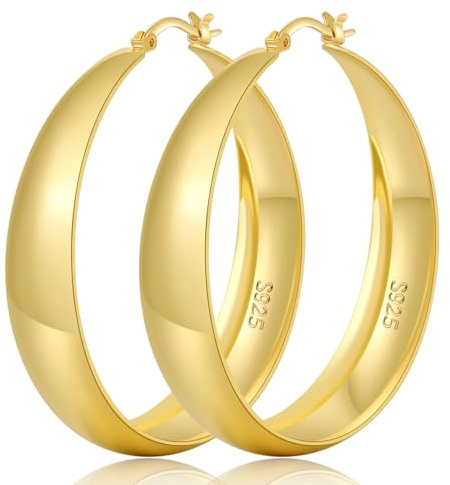 Senteria Creolen Gold Groß Hypoallergen 14K Vergoldete Ohrringe Gold Creolen Leichte Dick Ohrringe Damen 40mm