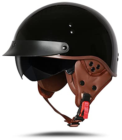 BOSERMEM Motorradhelm Mit Schutzbrille DOT-Zugelassen, Passend für Jethelm Roller Scooter Moped Mofa Chopper Vintage（Helles Schwarz, XL 61-62cm
