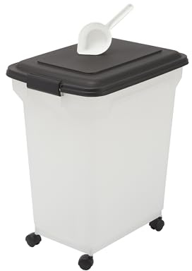 Iris Ohyama Hundefutter Aufbewahrung mit Rollen, 45L/15kg, Schwarz, Luftdichte Futterbox, Trockenfutter, Futterbehälter, Für Hunde, Katzen, Tierfutterbehälter, Schaufel, BPA-frei, Futtertonne, ATS-L