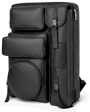 MEIJMJIA YMTECH Art Bag Canvas Künstler Portfolio Case Carry Backpack Sketch Board für Kunstbedarf Lagerung und Reisen, Tasche für Artwork/Poster Board/Projekt/Zeichnung Fall (Schwarz - L)