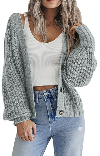 Hotouch Strickjacke Damen Kurz Cardigan V-Ausschnitt Knopfleiste Bolero | Open Front Sweater | Elegant Casual Schulterjacke Top | Langarm Strick Cardigan | XS-XXL