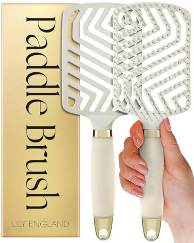 Lily England Paddle-Haarbürste für dickes Haar - Profi-Haarbürste mit Lüftungsschlitzen - Leichter Holz-Entwirrer für sanftes Styling - Beige