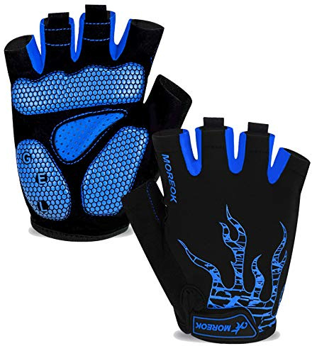 BIKINGMOREOK Fahrradhandschuhe Radhandschuhe Herren Damen Halbfinger Atmungsaktiv Radsporthandschuhe,5MM SBR Gel Stoßdämpfende rutschfeste MTB Mountainbike Handschuhe Unisex-Blau-L
