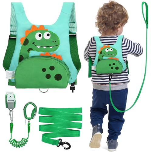 Dr.meter Kinderleine, Anti-Verlust-Rucksack mit 1.2M 360° Drehbarem Sicherheitsgurt 3-in-1 Niedlicher Dinosaurier mit Schloss Sicherheitsgurte Sicherheitsausrüstung für Outdoor