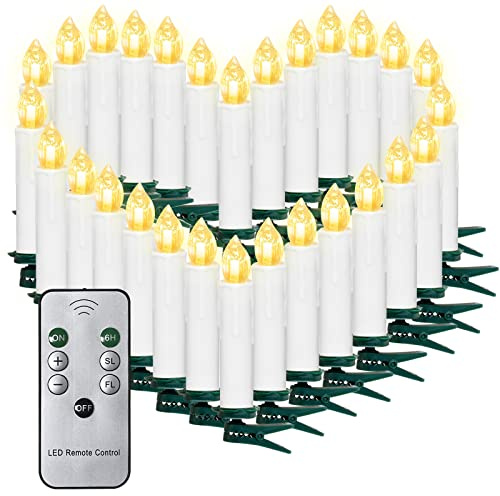 SunJas 10/20/30/40 Weihnachten LED Kerzen Lichterkette Kerzen Weihnachtskerzen Weihnachtsbaum Kerzen mit Fernbedienung Kabellos (30er)