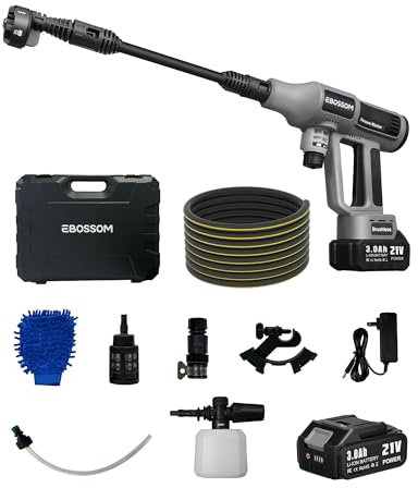 Akku Hochdruckreiniger 65Bar,Tragbarer Jet Druckreiniger Pistole,6-in-1 Verstellbare Düse,Verwendet für Autowäsche,Reinigung und Blumenbewässerung,Pressure Washer(2X 3Ah Batterien)