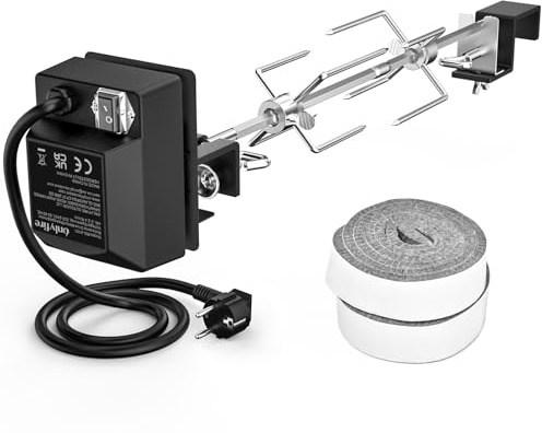 Onlyfire Grillspieß Set aus Edelstahl Drehspieß mit Elektromotor, Kompatibel für Large BGE, Kamado Joe Classic, Pit Boss oder andere Keramikgrills