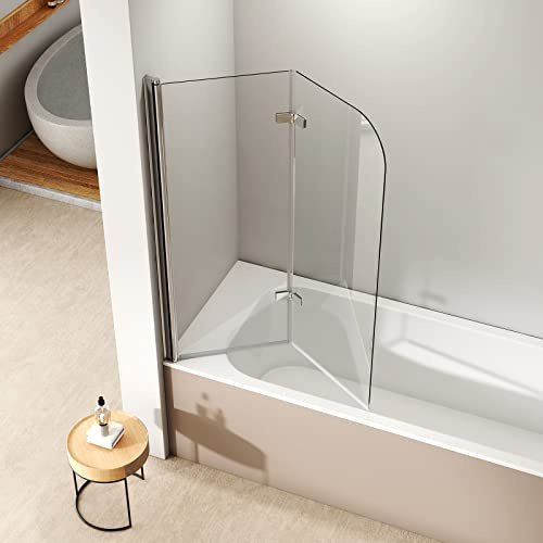EMKE Duschwand für Badewanne 110x140cm, Badewanne-Duschwand 2-teilig Faltbar, Duschtrennwand für Badewannen Badewannenaufsatz 6mm Sicherheitsglas NANO Beschichtung 180° Faltwand