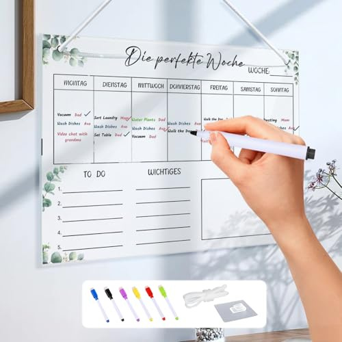 Wochenplaner Acryl Magnetisch,30 * 20CM,Wochenkalender Planungstafel | Magnetisch Whiteboard Wochenplaner,Abwischbar Familienplaner,Magnetischer Wochenplane Abwischbar,Monatsplaner Magnetisc