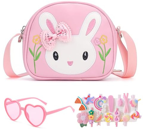 dogmoon Teenager Kaninchen Tasche, Handtasche Prinzessin mit 1 Stück Brille und 14 Stück Haarklemmer, Teenager Hase Geldbörse PU Leder Prinzessin Mini Handtasche
