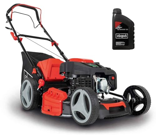 Scheppach Benzin Rasenmäher MS230-53 mit 53cm Schnittbreite & 6PS Leistung | 65L Box | Höhenverstellung 7 Stufen | Antrieb, Seitenauswurf, Mulchfunktion & Reinigungsfunktion | Mulchmäher inkl. Motoröl