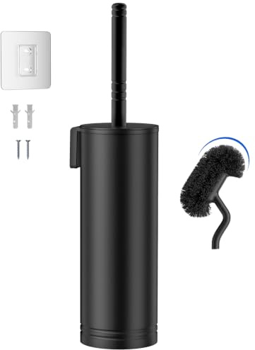 HAMITOR Edelstahl Klobürste Toilettenbürste Halter Wandmontage Ohne Bohren | 360° Reinigung für WC Bürste, Geschlossener Halter, Schnelltrocknend, Rostfrei, Extra langer Griff, Spritzschutz, Geruchsfrei