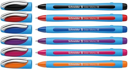Schneider 150296 Slider Memo XB Kugelschreiber (mit Kappe, Strichstärke: XB) 6er Etui sortiert