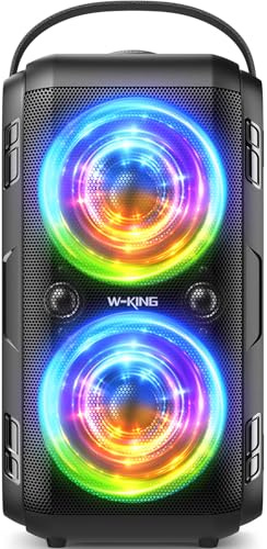 180W PEAK Musikbox Bluetooth Lautsprecher Groß, W-KING 80W Party Boom Box Laut Bluetooth Box Kabelloser, Natürlich Tiefer Bass/4 Treiber 2*4.04'' Woofer, Riesig 105dB Sound, IPX5/LED/24H/USB/TF/AUX/EQ