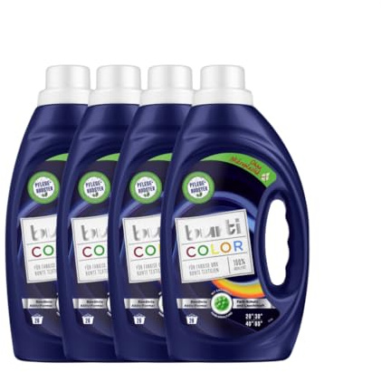 4er Pack Burti Color Feinwaschmittel flüssig (4 x 1,45l) - mit Farb-Schutz reinigt bunte & farbige Textilien & unterstüzt die Leuchtkraft der Farben, ohne Mikroplastik, für ca. 104 Waschladungen