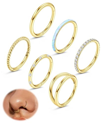 FIOROYAL 18G Nasenpiercing Ring Helix Piercings Chirurgenstahl Clicker Nasenring Piercing Gold Nostril Piercing Ring Helix Conch Tragus Piercing Ohr Gold Septum Piercing Ring Set 8MM