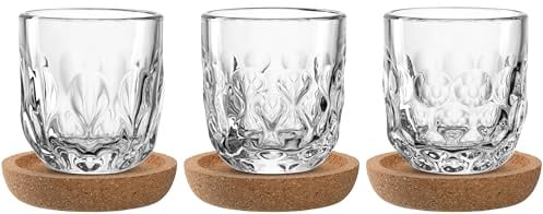 LEONARDO HOME GOCCE Espressoglas • 6tlg. Set • 3 Korkuntersetzer • 3 Espressotasse • Espressoglas für Siebträger • Spülmaschinengeeignet • Mit Tropfenstruktur • Transparent • 60 ml • 055190