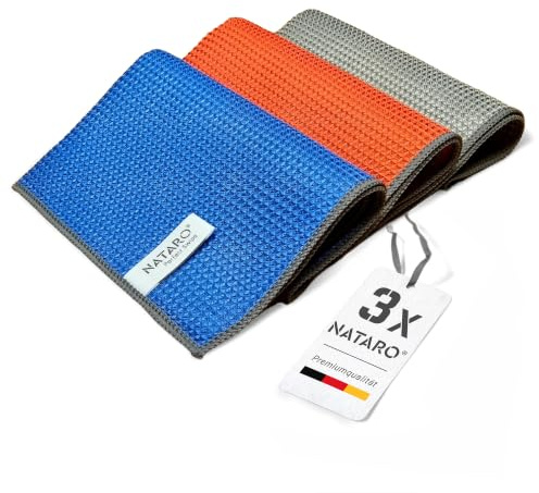 NATARO® 3 Stück Perfect Swipe Premium Microfasertücher, streifenfreie Reinigung, Reinigungstücher ohne Putzmittel, Mikrofasertuch Auto, Glas - Staubtücher, Putztücher - Fenstertücher 42x32 cm