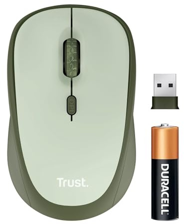 Trust Yvi+ Leise Funkmaus, Nachhaltiges Design, 800-1600 DPI, Grün | für Rechts- und Linkshänder, Verstaubarer USB Mikroempfänger, Kompakte Maus Kabellos für Laptop PC Desktop Mac