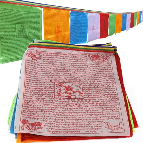 VOVCIG Tibetische Gebetsfahne 35x28cm Feng Shui Buddhistische Gebetsfahne Tibetische Gebetsfahnen für Buddhistische Altäre Meditationsräume Außendekoration Tourismusgebiet 7m lang 20 fahnen