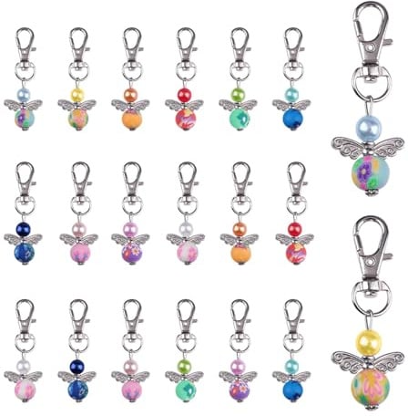 YunBey 20er Set Schutzengel Schlüsselanhänger, klein & Perlen | Kleine Engel Anhänger für Hochzeit, Taufe, Kommunion & Weihnachten, Perlenengel, DIY, ideales Gastgeschenk, hochwertig