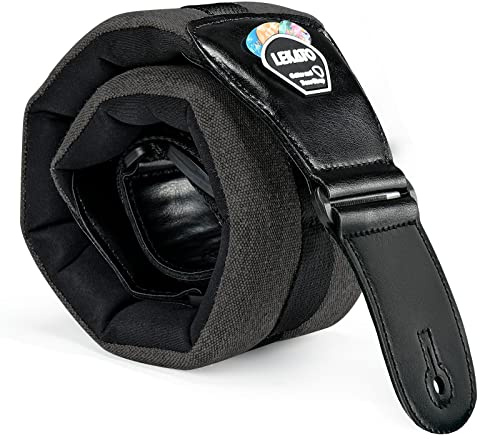 LEKATO Bassgurt für Bass & E-Gitarre mit 3,5 Zoll breitem, verdicktem, schaumstoffgepolstertem Gitarrengurt, verstellbare Länge von 45 bis 55 Zoll, Bassgitarrengurt mit Plektrenhalter