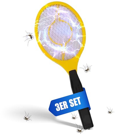 Trango 3er Set elektrische Fliegenklatsche 3TG-FL2004 I Mückenfänger I Obstfliegenfänger I Fliegenfänger - Betrieb mit 2X AA 1.5 Volt Batterie