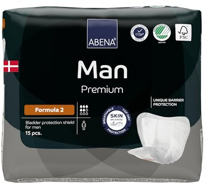 ABENA Man Formula 2 Premium SPARPAKET (15 x 12 = 180 Stück) Inkontinenzeinlagen für Herren, 700 ml Saugfähigkeit, schnell einziehende, diskrete und anatomische geformte Einlagen für Männer