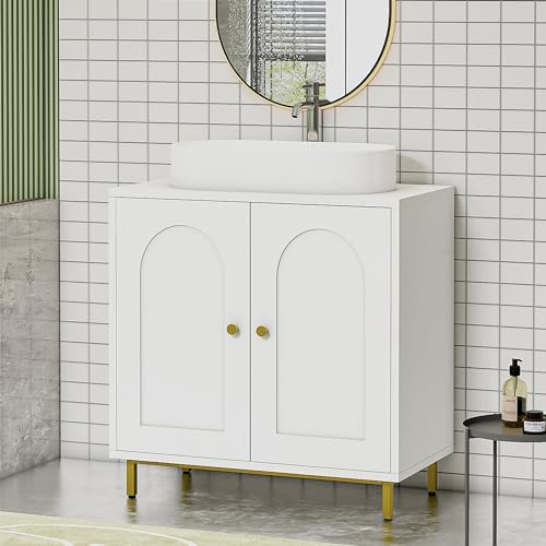 Hzuaneri Waschbeckenunterschrank, Unterschrank, Waschtischunterschrank, Badezimmerschrank mit 2 Türen, Verstellbare Ablage, Viel Stauraum, Freistehend, Landhausstil, 30 x 60 x 63 cm, Weiß BC19103X