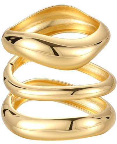 Emibele Gold Armreifen für Frauen, 3PCS Unregelmäßige Chunky Gold Armband Scharnier Offen für Frauen, Breiten Arm Manschette Minimalist Chunky Schmuck Geschenke für Valentinstag Weihnachten Geburtstag