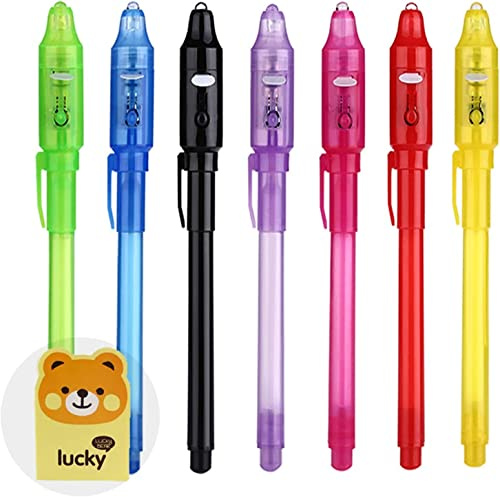 DazSpirit 7 Stück Geheimstift mit UV Licht Kinder, Mitgebsel Kindergeburtstag Zauberstifte Kinder zum Schreiben Geheimer Nachrichten, UV Stift für Gastgeschenke, Kindergeburtstag, Mitgebsel