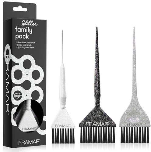 FRAMAR Haarfärbepinsel Set - Haarfärbepinsel Friseur Bürste, Pinsel Haare Färben, Haarfärbeset, Haarfarbe Pinsel, Haarfarbe Strähnchen Set, Farbpinsel Haare Färben, Glitter - 3PC