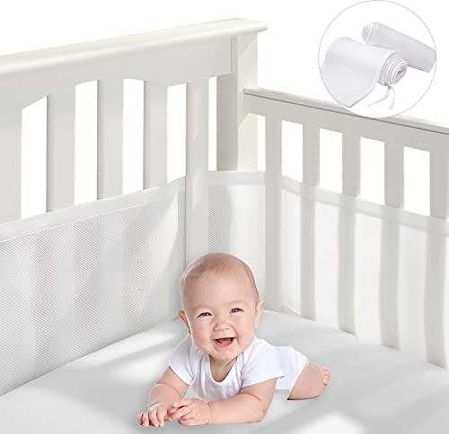 YeahBoom Babybett Leitplanke, Bettumrandung Nestchen, Atmungsaktiv Kinderbett Stoßstange, Atmungsaktive Bettumrandung, Rausfallschutz für Babybetts, Kantenschutz Baby Babybett, Mesh Babybetts