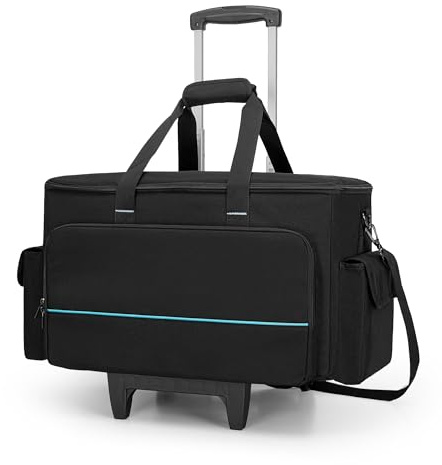 HODRANT Rollbare DJ-Kabeltasche mit abnehmbarem Trolley und Trennwand, gepolsterte Gigbag mit großem Fassungsvermögen und Mehreren Taschen für 15,6-Zoll-Laptops, DJ-Ausrüstung, Musikinstrumente