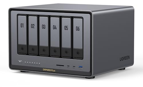 UGREEN NASync DXP6800 Plus 6 Bay NAS für Creator und Büroteams (ohne HDD) | Intel Core i3-1215U, 10GbE + 2.5GbE LAN, 8GB DDR5 bis 64GB, Eingebaute 128GB SSD, 2×M.2 NVMe Slot, 4K HDMI