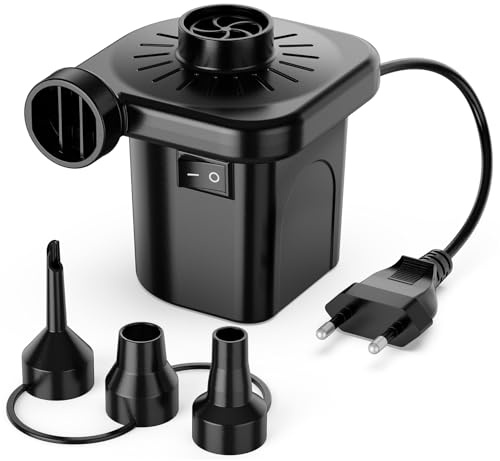 Elektrische Luftpumpe für Aufblasartikel, mit 3 Düsen, 220-240 V, Aufblas- und Entlüftungspumpen für Camping im Freien, Luftmatratzenbetten, Boote, aufblasbare Kissen, Sofas, Schwimmhilfen