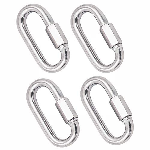 4 Stück M8 Kettenglied Karabiner Edelstahl, Rapid-Glied Schraubkarabiner für Zuhause, Camping, Klettern, Wandern, Reisen, 500kg Tragkraft
