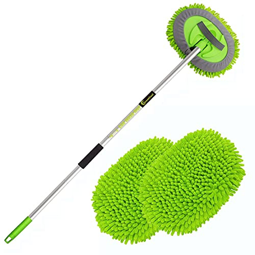 GreatCool 160CM Autowaschbürste Waschbürste Auto mit Langer Griff, 2 in 1 Mikrofaser Chenille Autowaschmopp Waschhandschuh Reinigungsbürste für Auto RV Trucks Wohnwagen Wohnmobil（2 x Moppkopf）