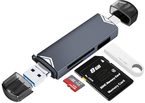 YIIFELL SD Kartenleser, Triple-Port USB (A/C/Micro) Kartenlesegerät, 3 in 1 SD Card Reader Micro Sd Adapter für Flash Drive/SD/Micro SD/TF/SDHC/SDXC, Kompatibel mit Laptop Handy und Tablet